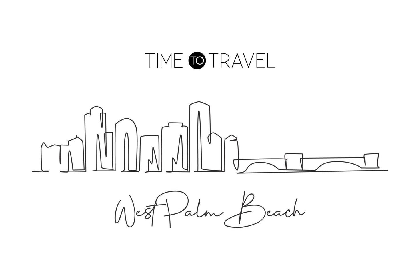 enkele doorlopende lijntekening west palm beach skyline, florida. beroemde stad schraper landschap. wereld reizen huis muur decor art poster print concept. moderne één lijn tekenen ontwerp vectorillustratie vector