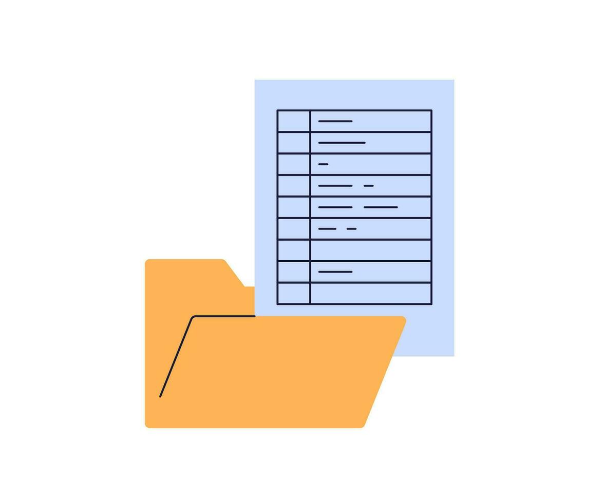 het dossier map met papier documenten icoon en bedrijf archief, bestanden, werk papieren, papierwerk, gegevens rapport, projecteren, accounting gegevens, bedrijf documenten vlak ontwerp stijl minimaal vector illustratie.