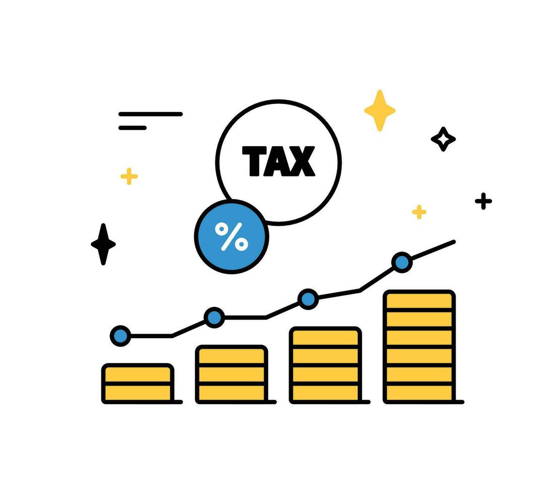 belasting aftrek planning en uitgaven, account, inkomen belasting, eigendom en betalen belasting schets stijl vector illustratie.