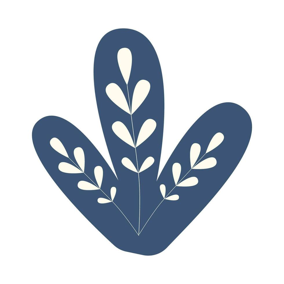 modern vector illustratie. blauw plant, wit takken en bladeren in vlak stijl. geïsoleerd Aan een wit achtergrond.