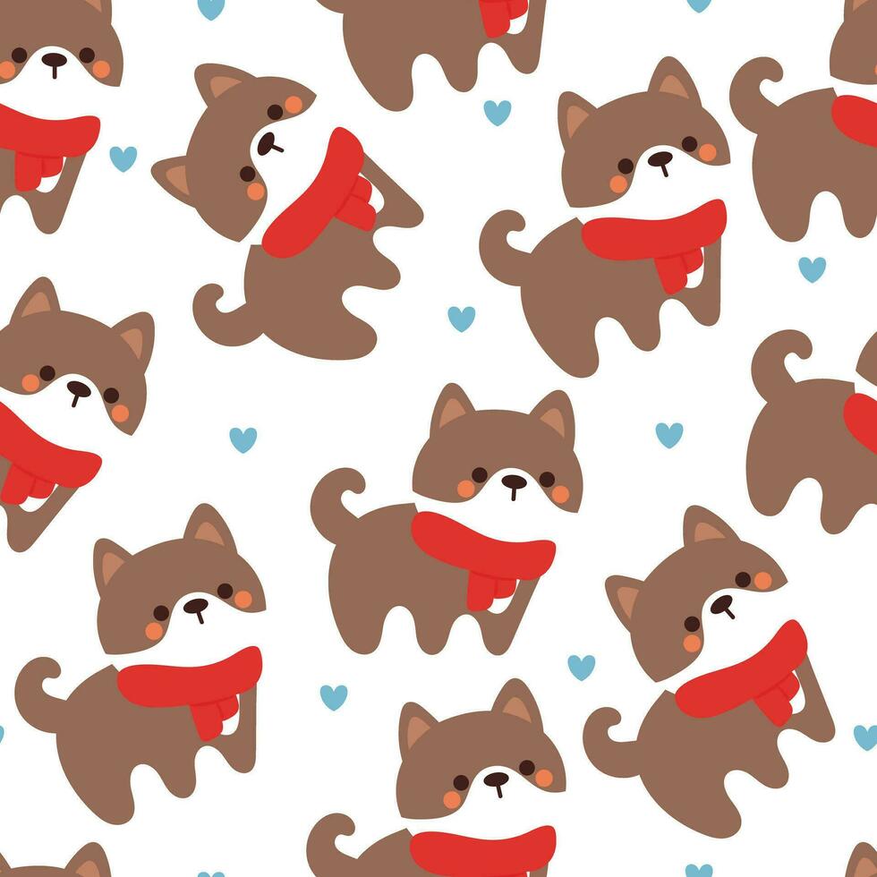 naadloos patroon tekenfilm puppy met sjaal. schattig dier voor Kerstmis behang voor textiel, geschenk inpakken papier vector