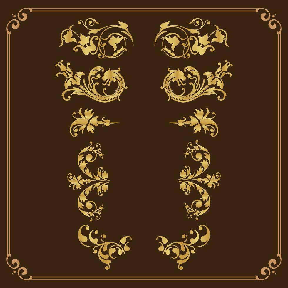 gouden wijnoogst bloemen elementen kunst deco stijl decoratief grens kaders en verdelers. vector