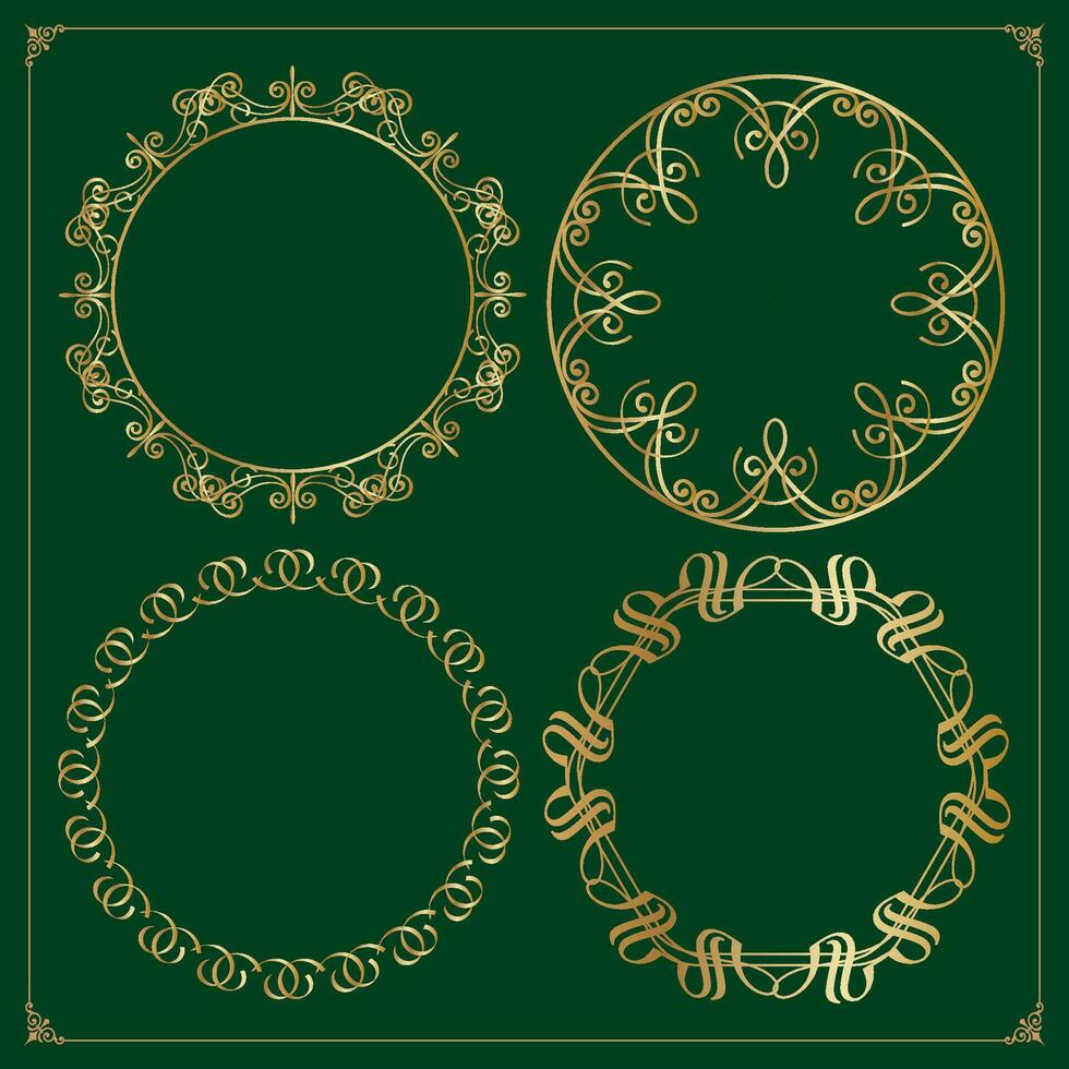 cirkel sier- kaders goud antiek kaders reeks wijnoogst kozijnen. vector