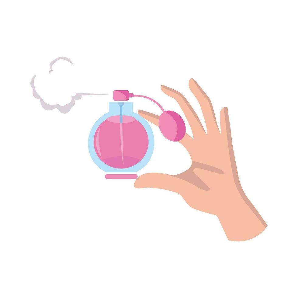 fles parfum verstuiven in hand- illustratie vector