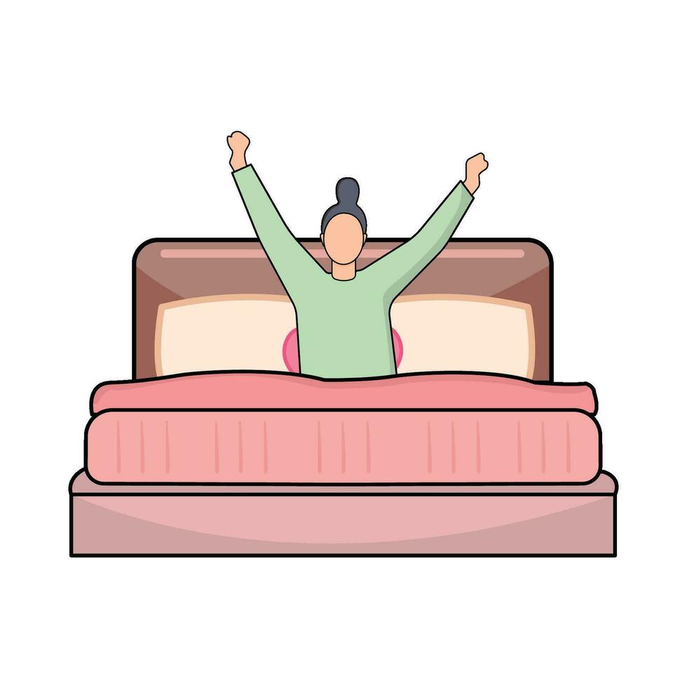 persoon wakker worden omhoog in dubbele bed illustratie vector