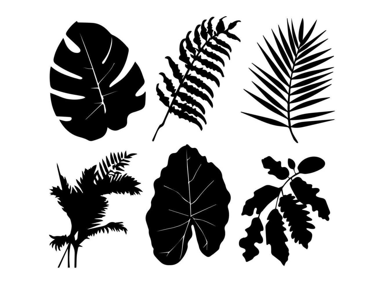 reeks van zwart silhouetten van bladeren en bloemen. vector illustratie.