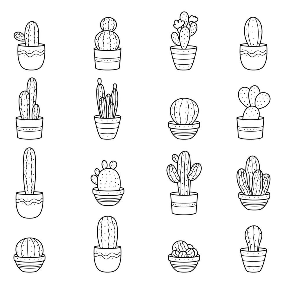 reeks van gemakkelijk lineair cactus pictogrammen vector