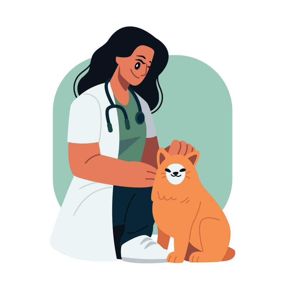 dierenarts dokter met kat vector illustratie in vlak lijn tekenfilm stijl