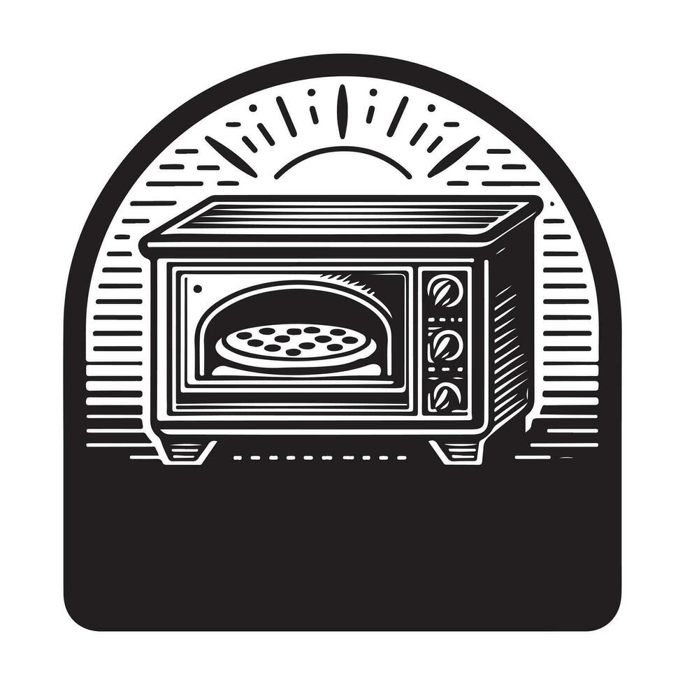 wijnoogst hand- getrokken illustratie logo van traditioneel steen pizza oven vector