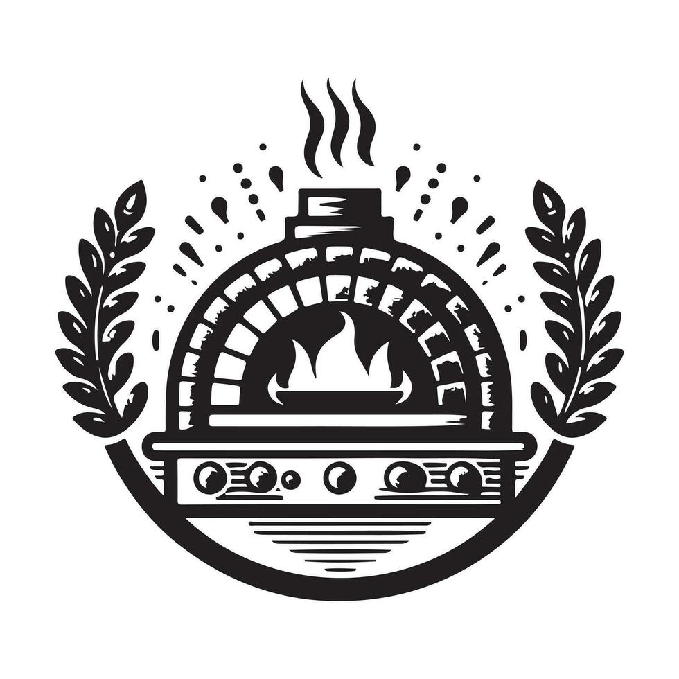 wijnoogst hand- getrokken illustratie logo van traditioneel steen pizza oven vector