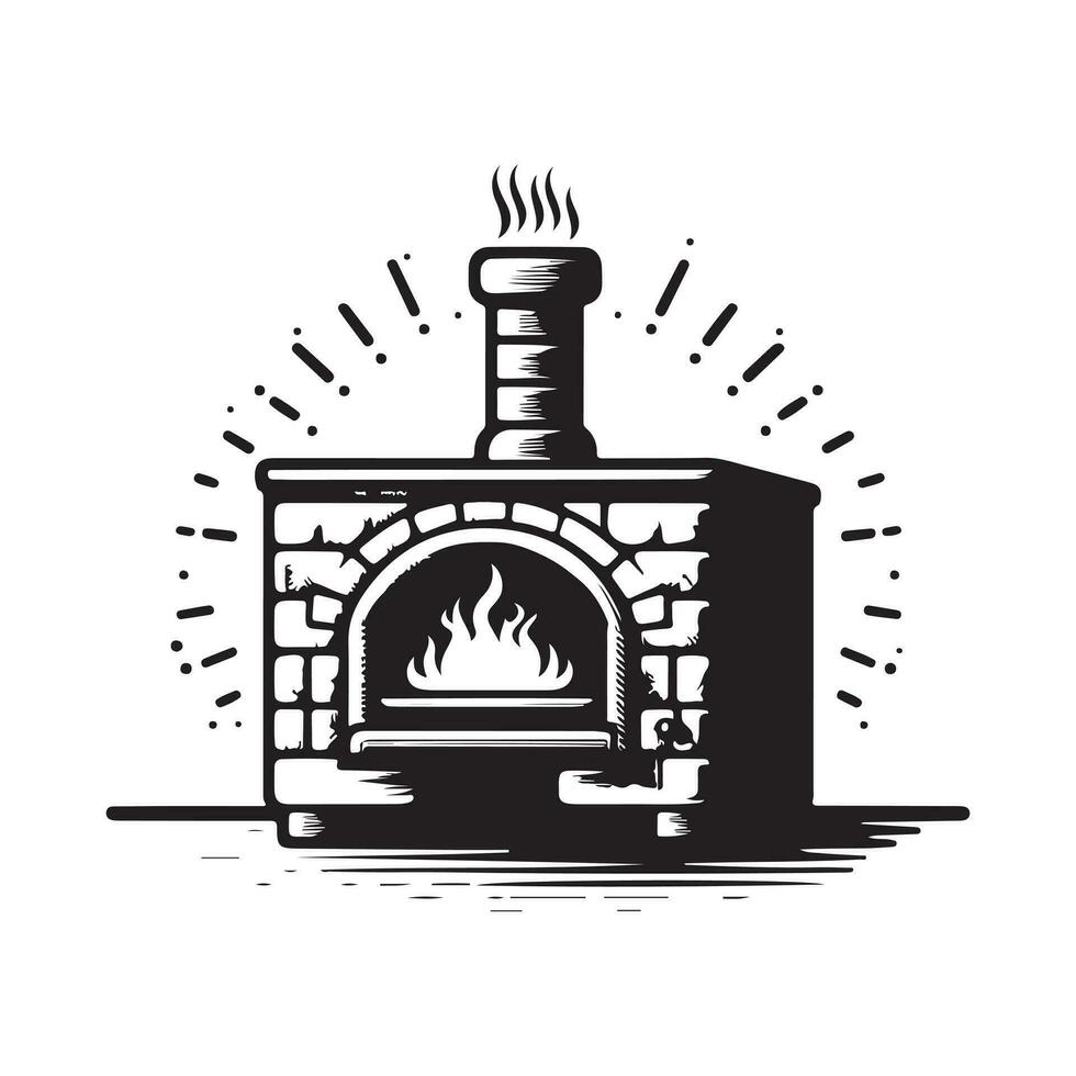 wijnoogst hand- getrokken illustratie logo van traditioneel steen pizza oven vector