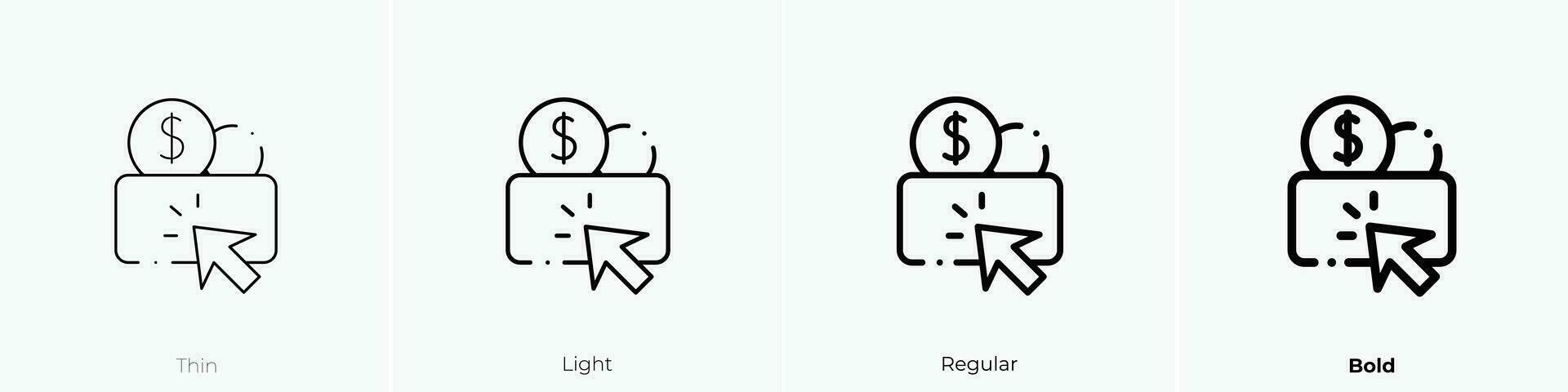 betalen per Klik icoon. dun, licht, regelmatig en stoutmoedig stijl ontwerp geïsoleerd Aan wit achtergrond vector