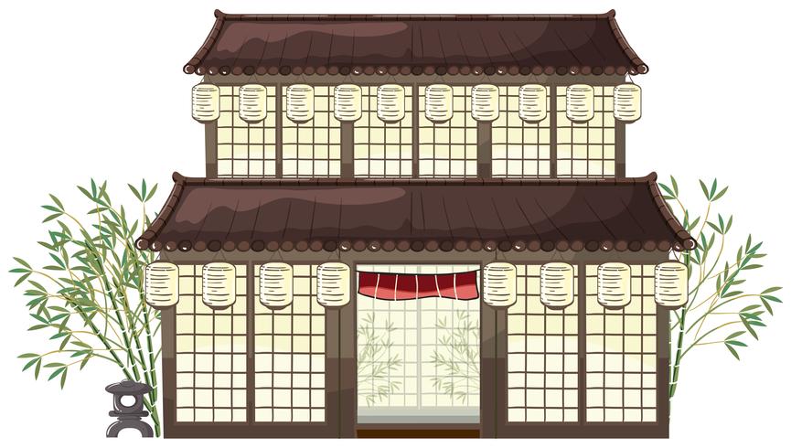 oosters gebouw met lantaarns en bamboe vector