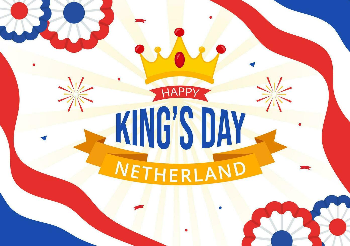 gelukkig koningen Nederland dag vector illustratie Aan 27 april met golvend vlaggen en lint in koning viering vlak tekenfilm achtergrond ontwerp