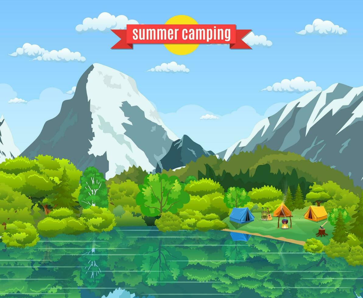 vector vlak illustratie camping.