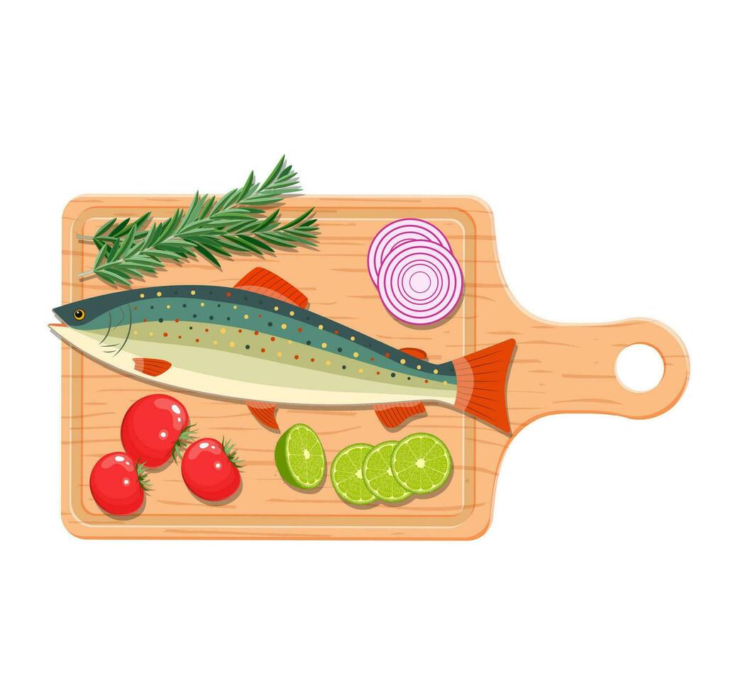 ingrediënten en specerijen voor Koken vis. vector