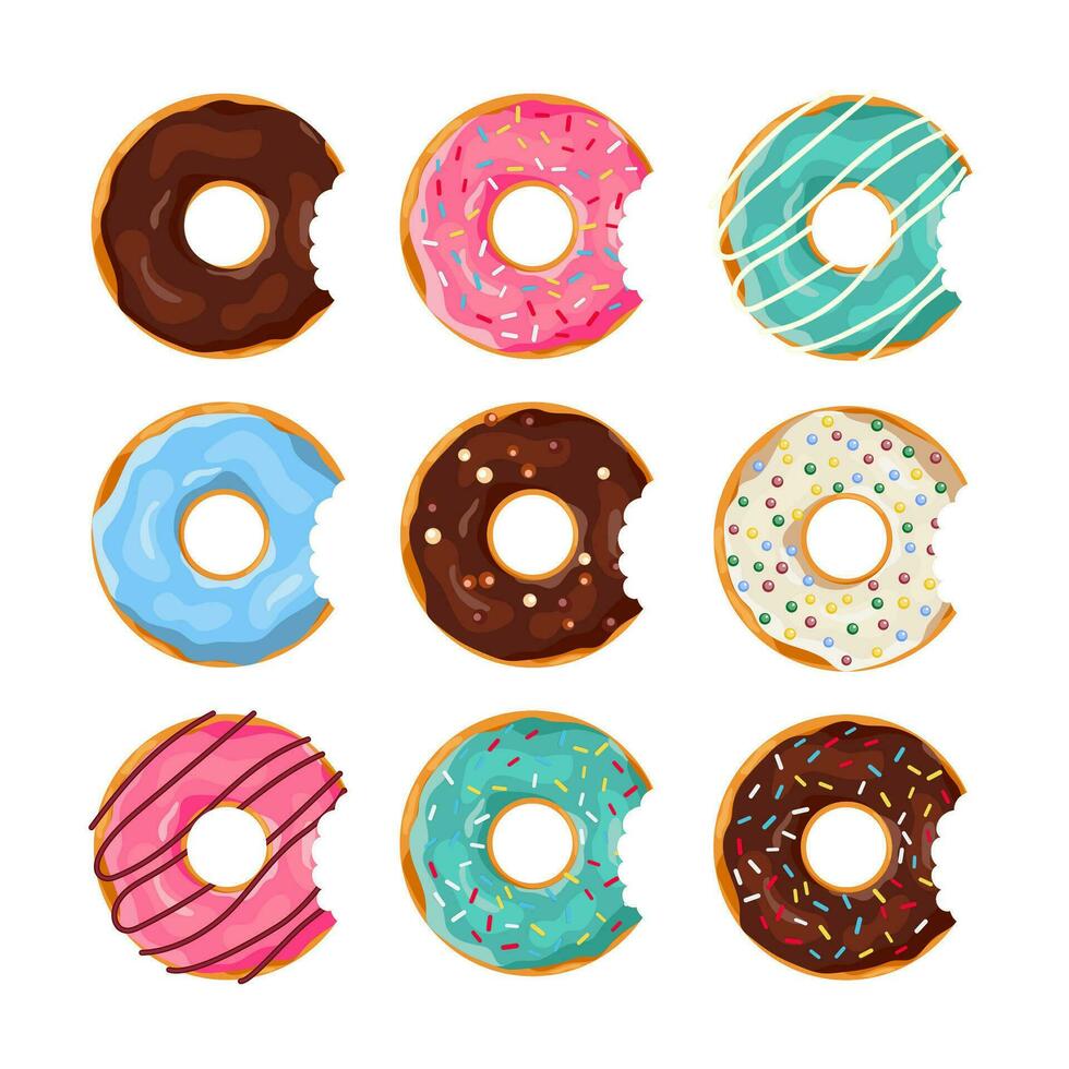 reeks van tekenfilm donuts vector