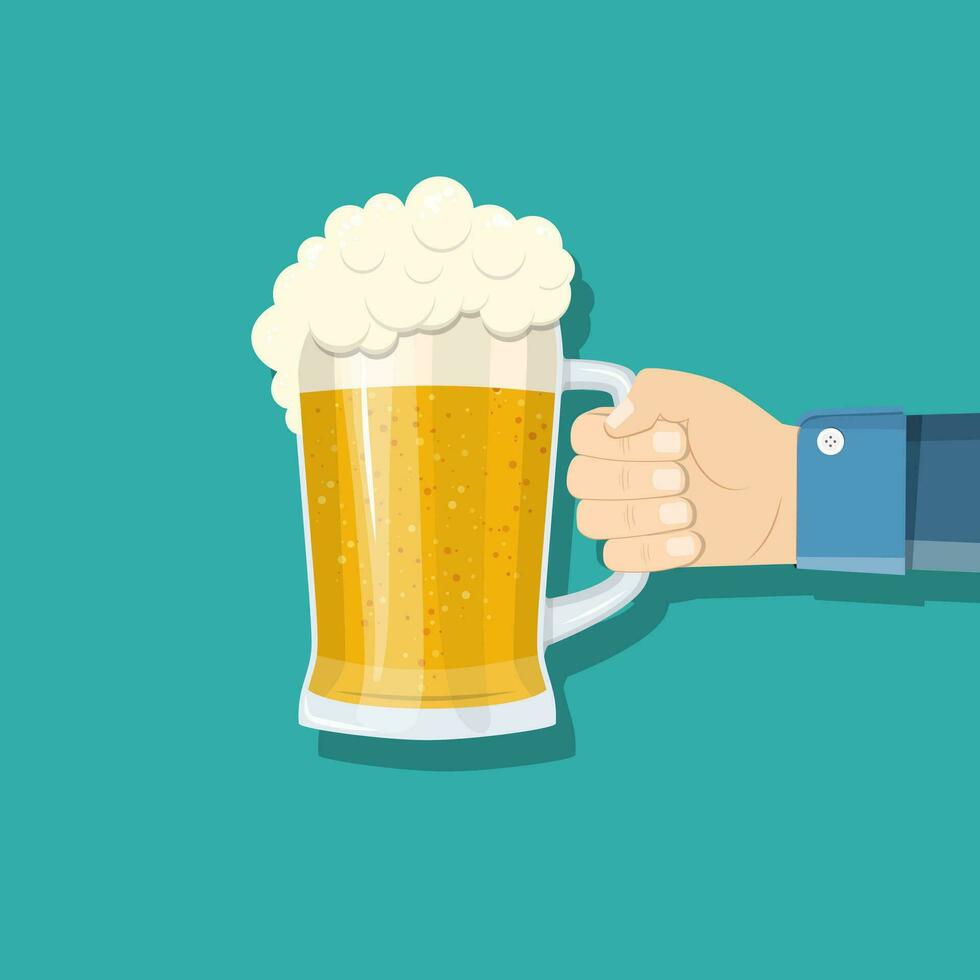 glas van bier mannen Holding in hand. vector