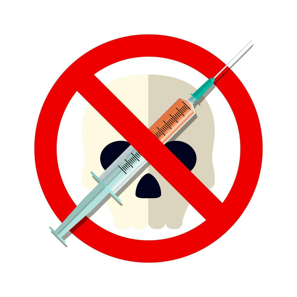 injectiespuit met verboden teken - Nee drug vector