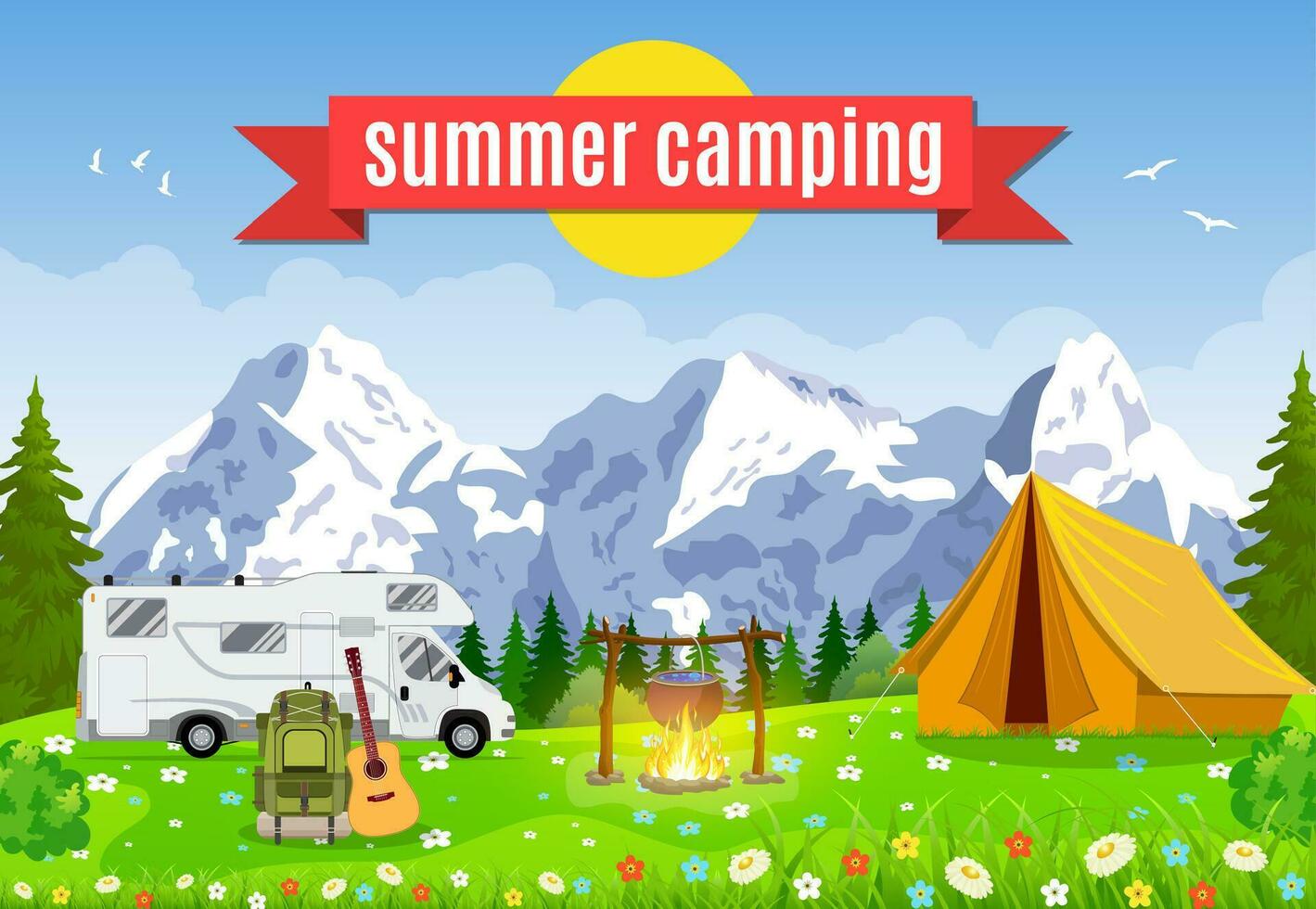 vector vlak illustratie camping.