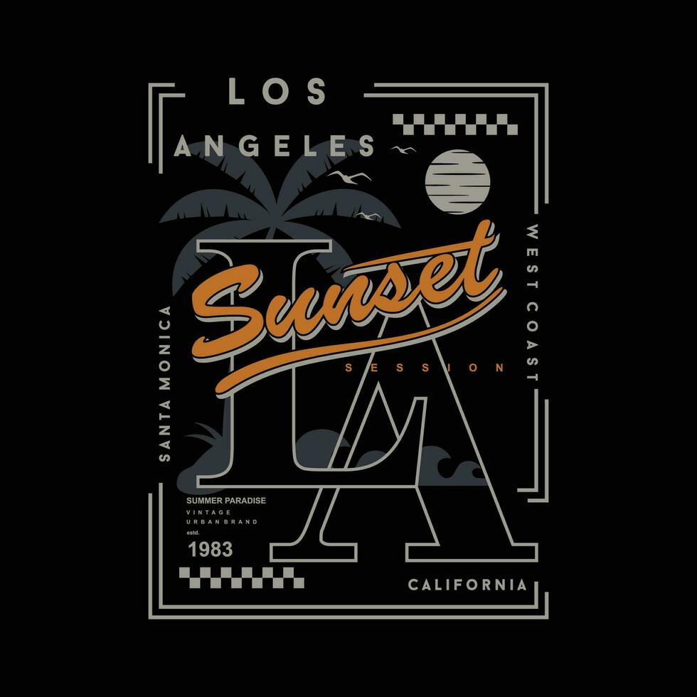 los angeles zonsondergang strand grafisch ontwerp, typografie vector, illustratie, voor afdrukken t shirt, koel modern stijl vector