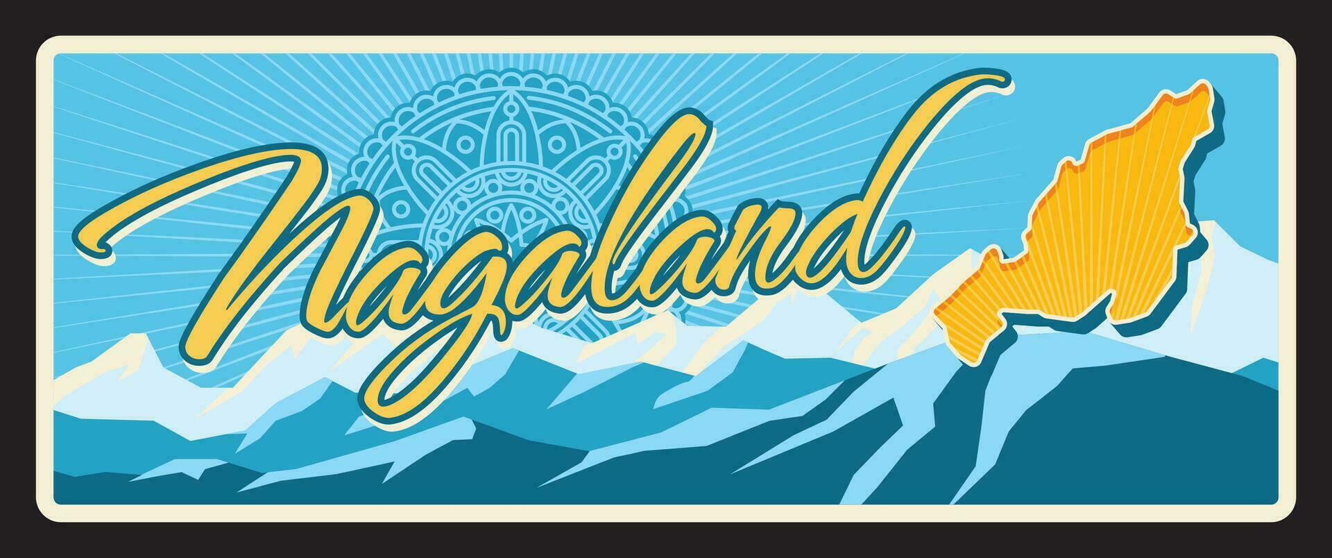 nagaland Indisch staat, Indië retro reizen bord vector