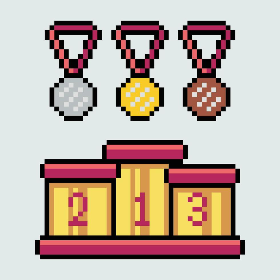 pixel kunst medaille podium en goud medaille vector