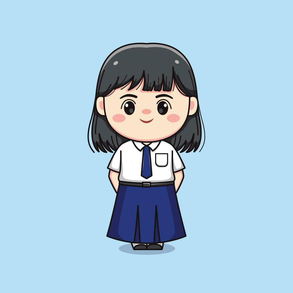 schattig junior hoog school- leerling meisje chibi kawaii vector