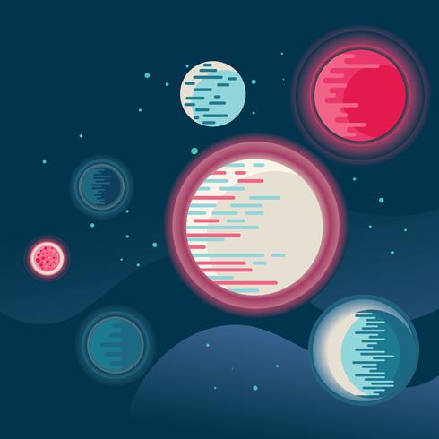 Ruimteachtergrond met verschillende fantastische planeten en manen vector