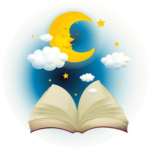 Een leeg open boek met een slapende maan vector