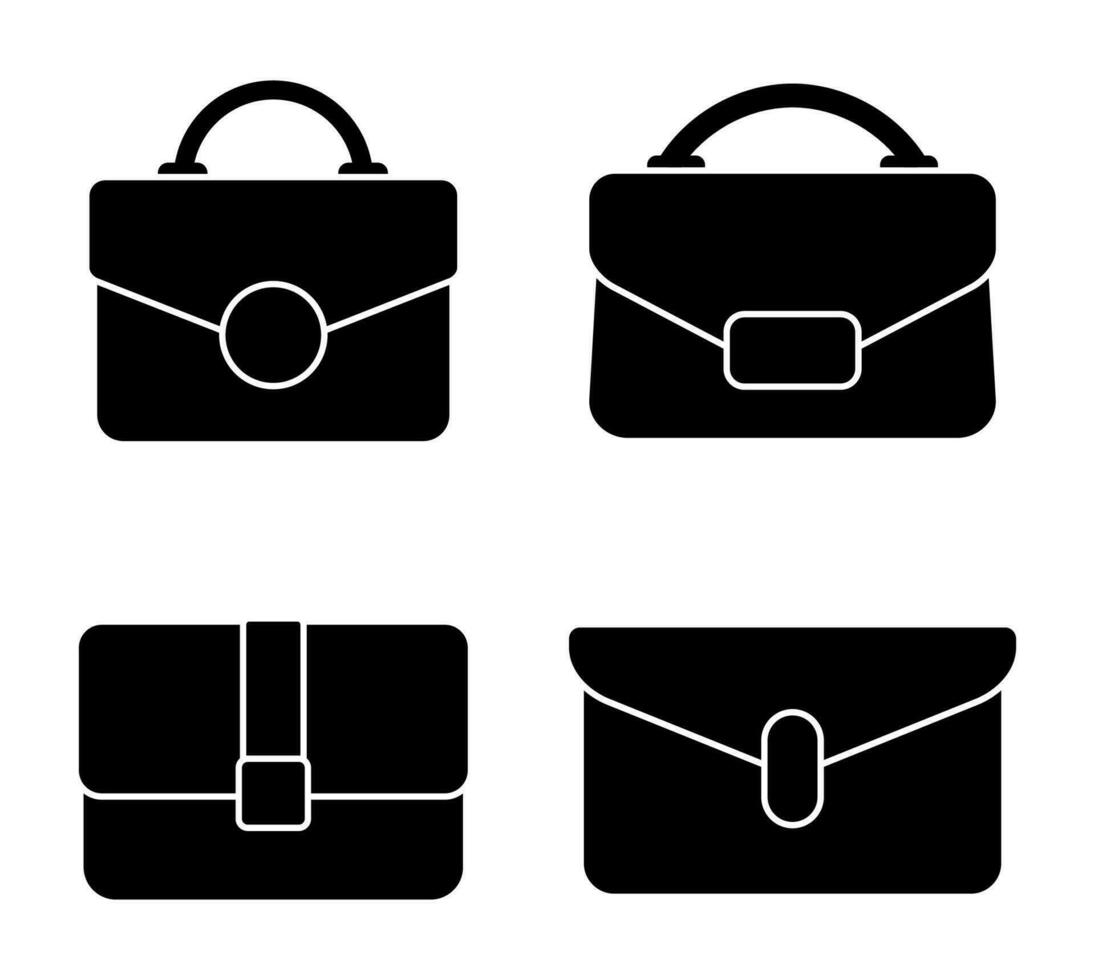 handtas icoon set. modern modieus accessoire, textiel of leer aktentas in vlak stijl geïsoleerd Aan wit achtergrond. vector illustratie.