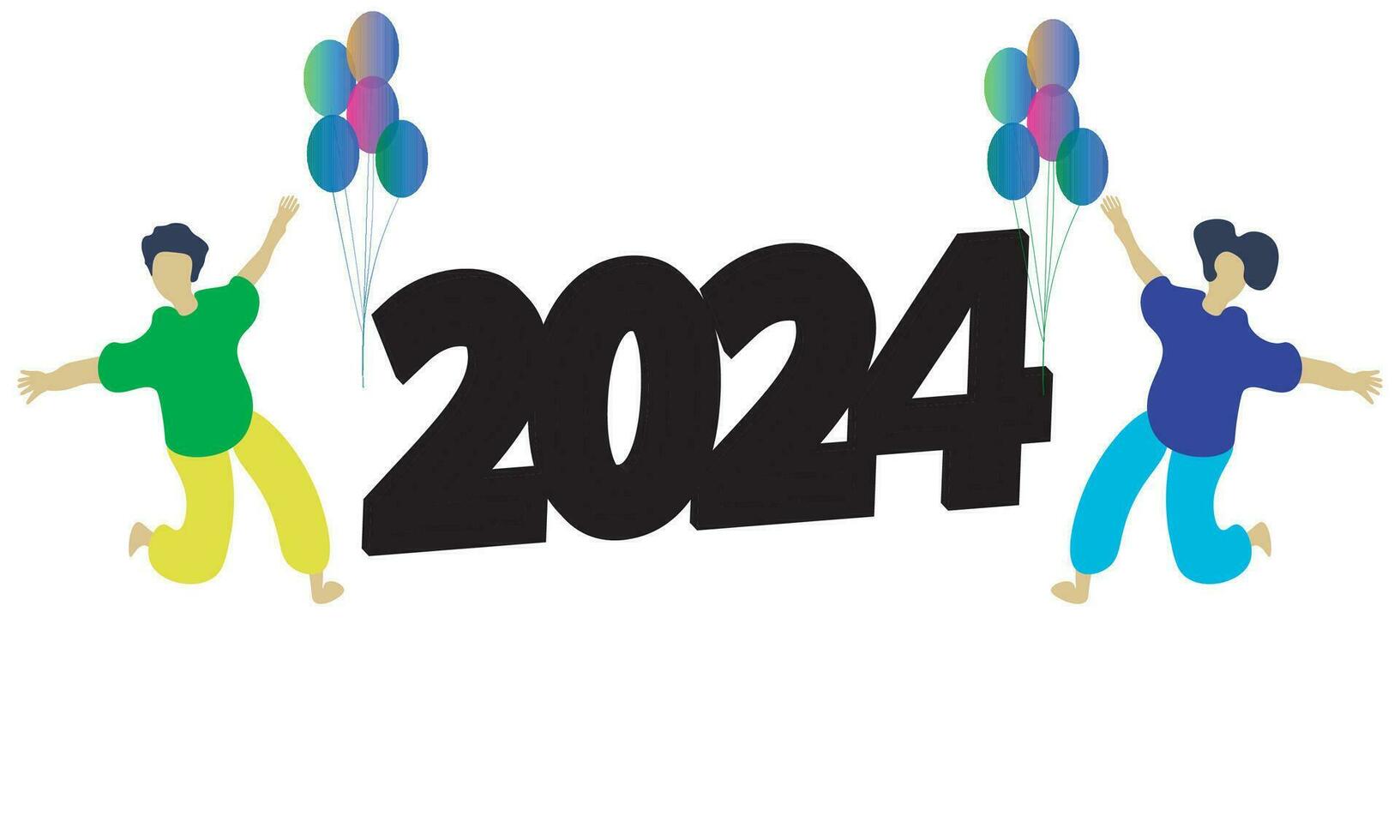 vlak ontwerp van blij mensen voor de 2024 nieuw jaar viering vector
