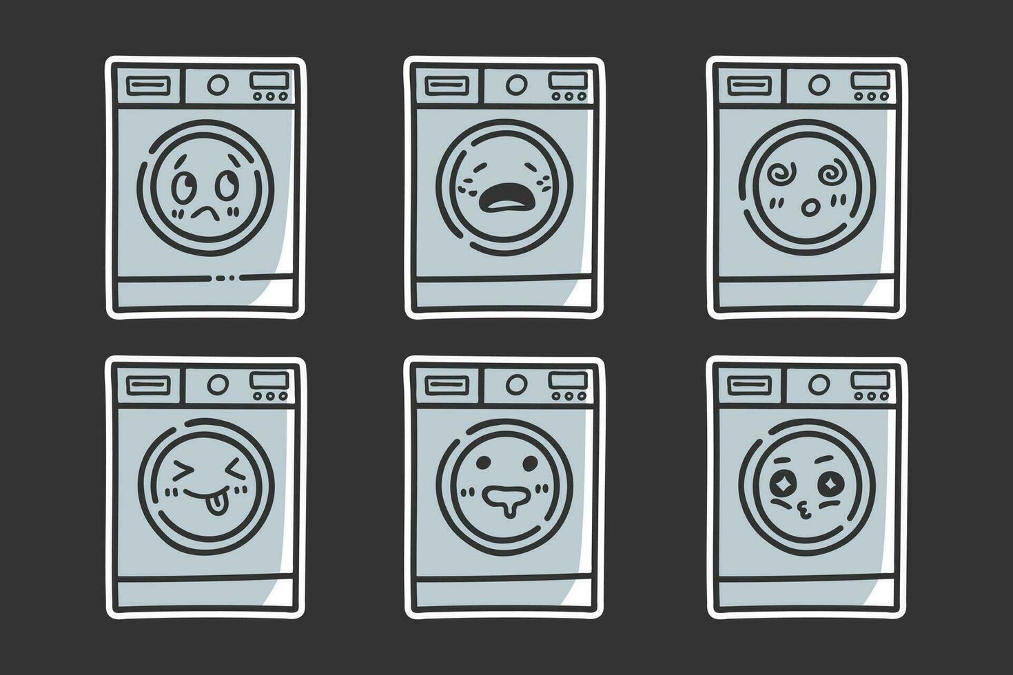 hand- getrokken het wassen machine sticker sets met divers uitdrukkingen 03 vector