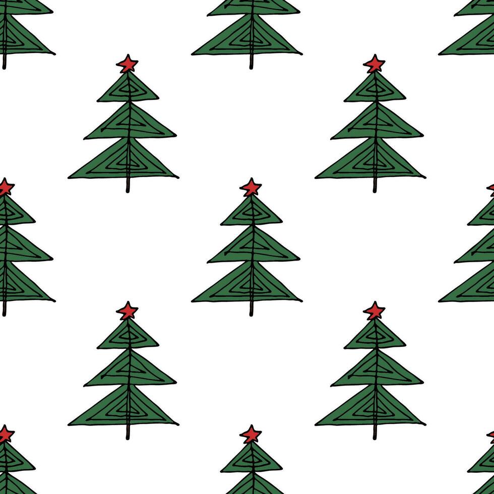 naadloos patroon met meetkundig minimaal Scandinavisch Kerstmis boom tekening voor decoratief afdrukken, omhulsel papier, groet kaarten en kleding stof vector