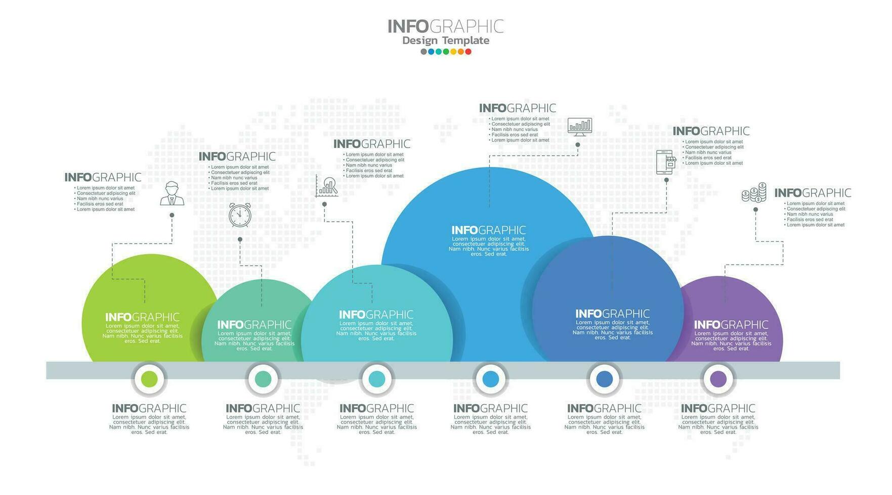 tijdlijn infographic vector met 6 stappen kan worden gebruikt voor workflow lay-out diagram jaar- verslag doen van web ontwerp.