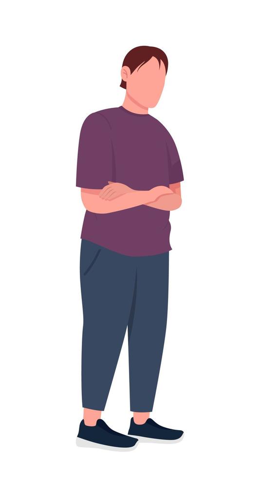 man met gekruiste armen semi-egale kleur vector teken. staande figuur. volledige lichaamspersoon op wit. stress en angst geïsoleerde moderne cartoon-stijl illustratie voor grafisch ontwerp en animatie