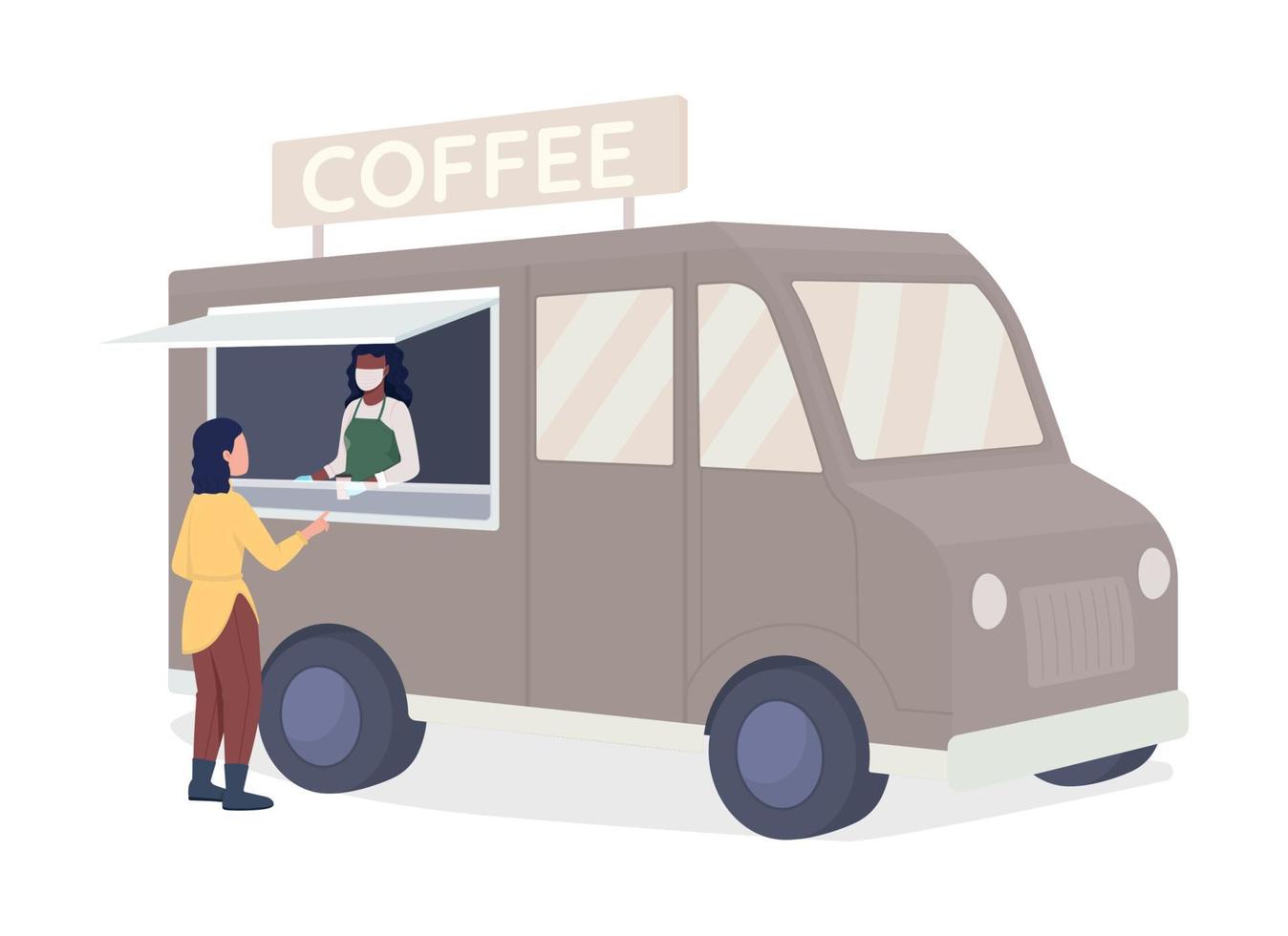 koffie kopen van een semi-egale kleur vectorkarakter. sprekende cijfers. full body mensen op wit. val activiteit geïsoleerde moderne cartoon stijl illustratie voor grafisch ontwerp en animatie vector