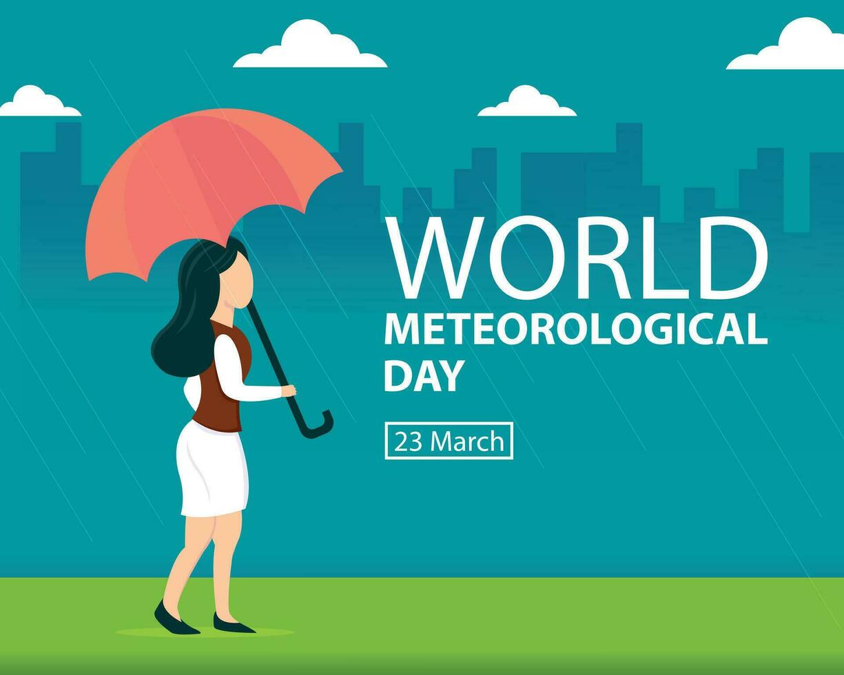 illustratie vector grafisch van een vrouw toepassingen een paraplu in de wind en regenen, perfect voor Internationale dag, wereld meteorologisch dag, vieren, groet kaart, enz.