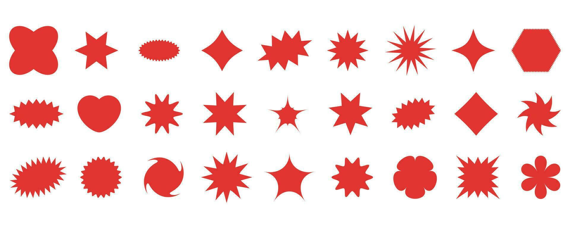 reeks van rood starburst stickers. ontwerp elementen voor promo reclame campagne. vector illustratie