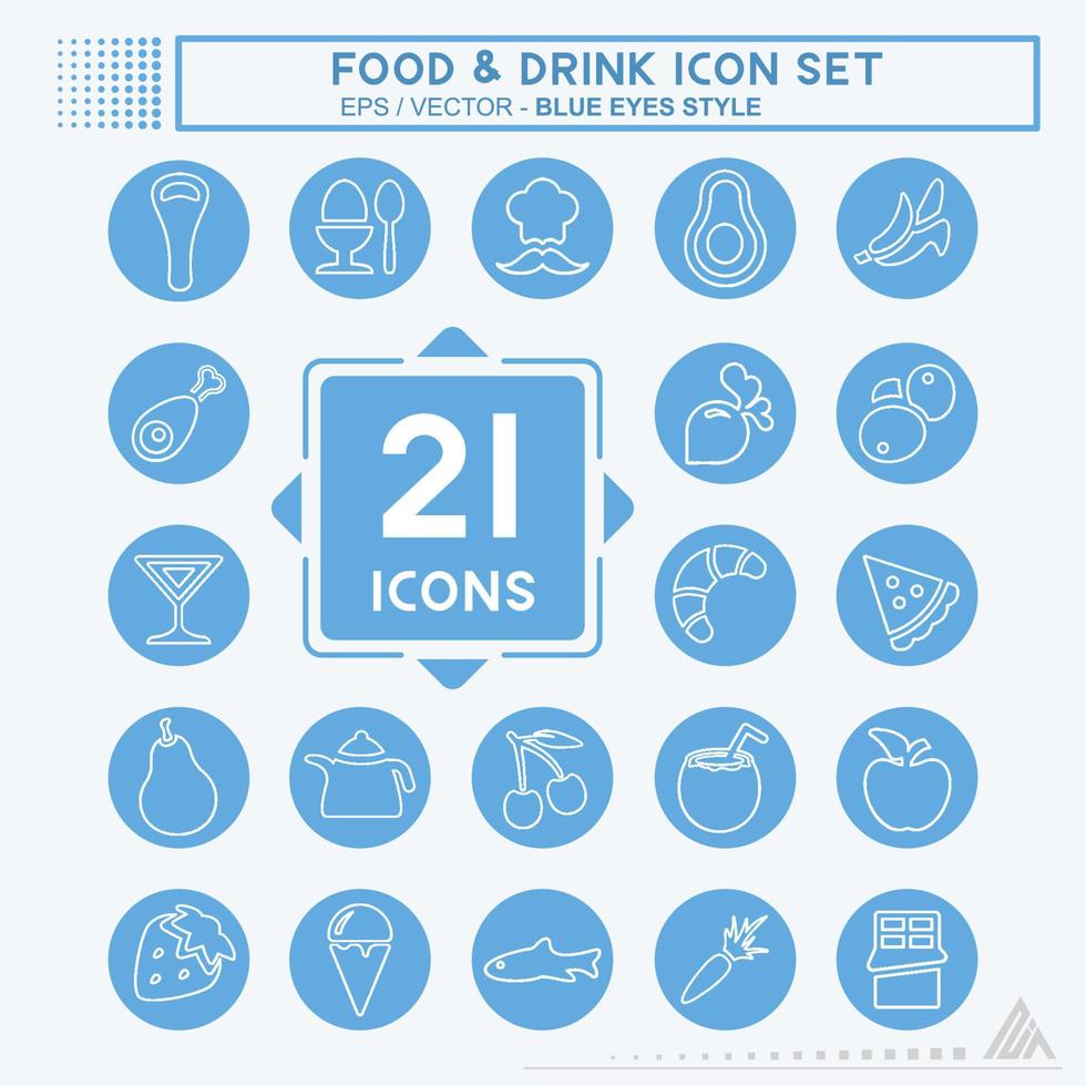 icon set eten en drinken - blauwe ogen stijl vector