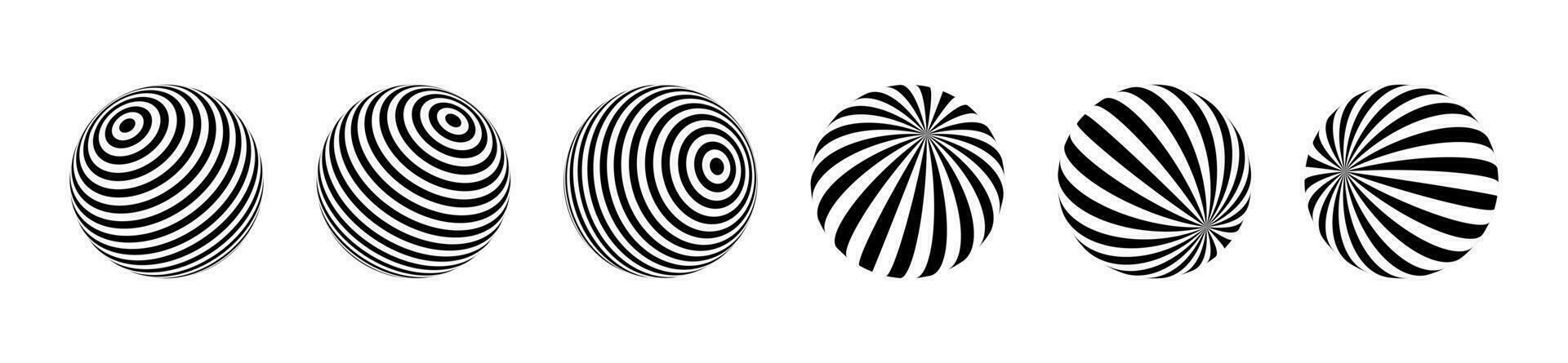 optisch illusie van de wereldbol pak. 3d Golf streep bollen. geïsoleerd vector illustratie Aan wit achtergrond.