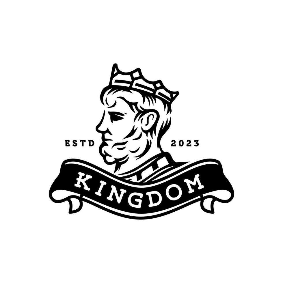 wijnoogst koning logo. hoofd vervelend kroon standbeeld icoon logo ontwerp illustratie vector in modieus minimaal en gemakkelijk lijn stijl. oude koning keizer figuur gezicht hoofd standbeeld beeldhouwwerk.