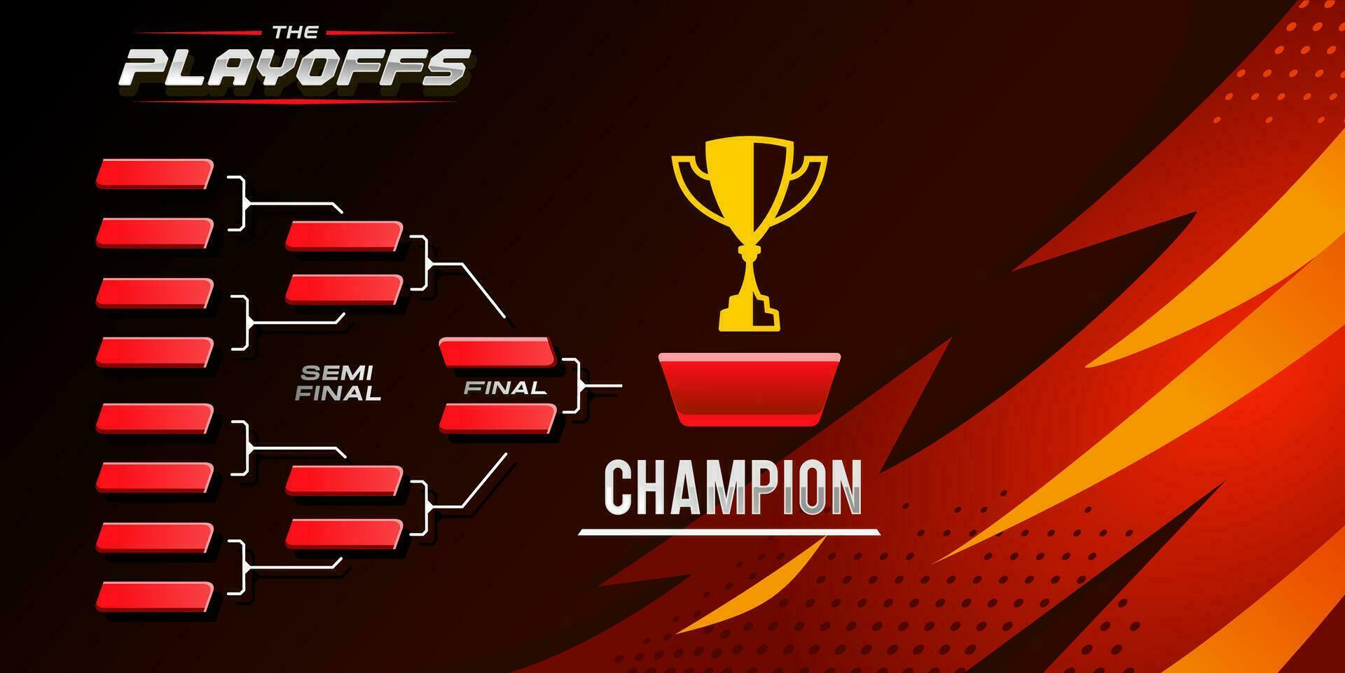 zwart en rood wedstrijd haakje vector met gouden beker. sport spel toernooi kampioenschap wedstrijd stadium lay-out, eliminatie haakje bord tabel vector met kampioen trofee prijs icoon illustratie