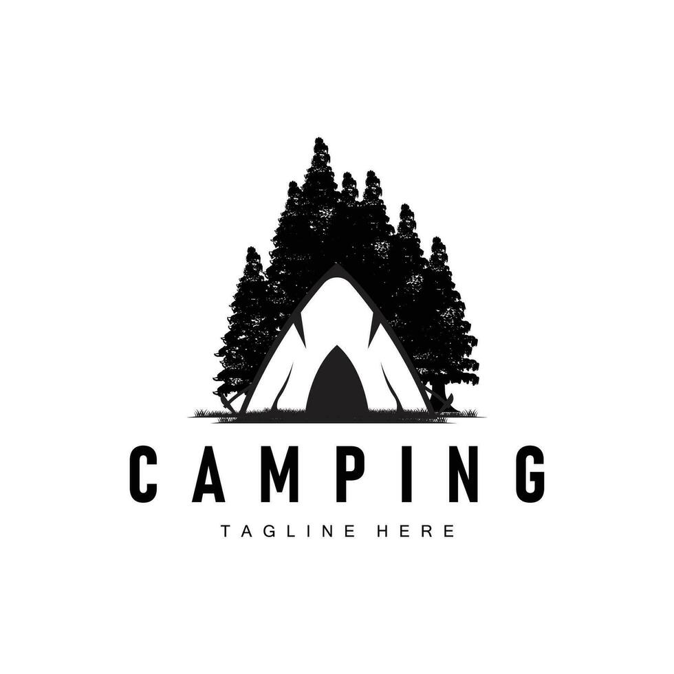 gemakkelijk vector buitenshuis camping logo, wild avontuur sjabloon met oud wijnoogst stijl