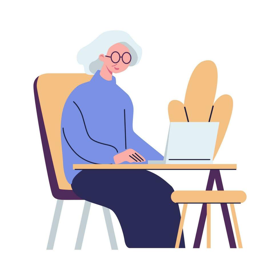 modern oud mensen gebruik makend van internetten, mobiel telefoons, computers. senior Heren, Dames, paar met smartphone, laptops. ouderen generatie online. vlak grafisch vector illustratie geïsoleerd Aan wit achtergrond