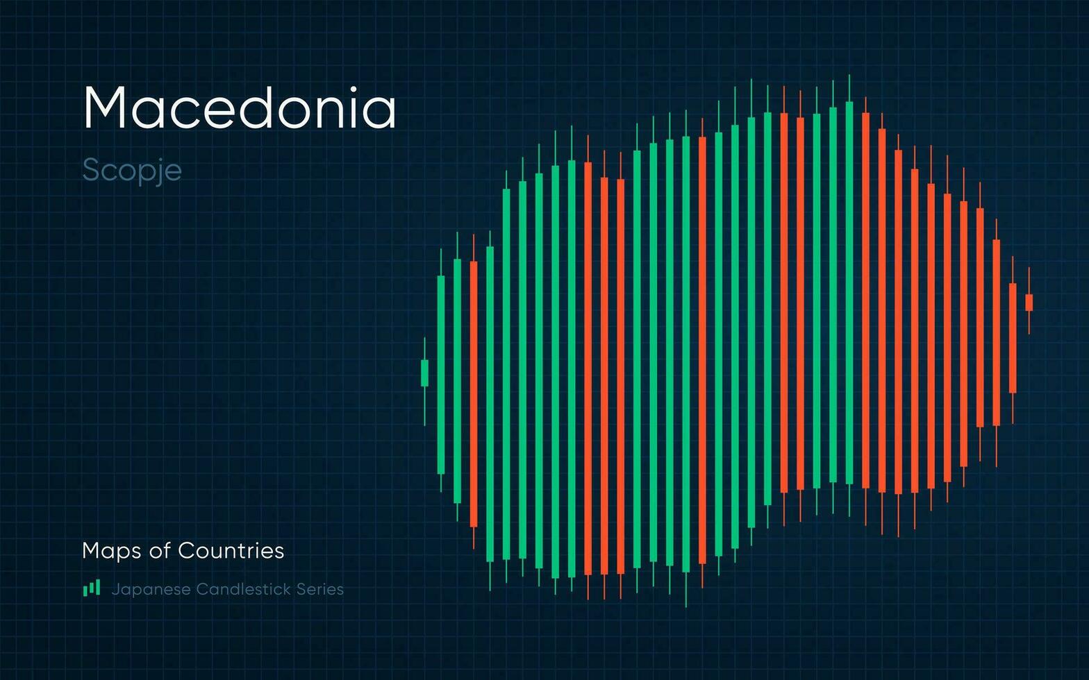 makedonia kaart is getoond in een tabel met bars en lijnen. Japans kandelaar tabel serie vector