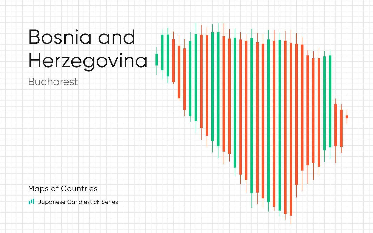 Bosnië en herzegovina kaart is getoond in een tabel met bars en lijnen. Japans kandelaar tabel serie vector