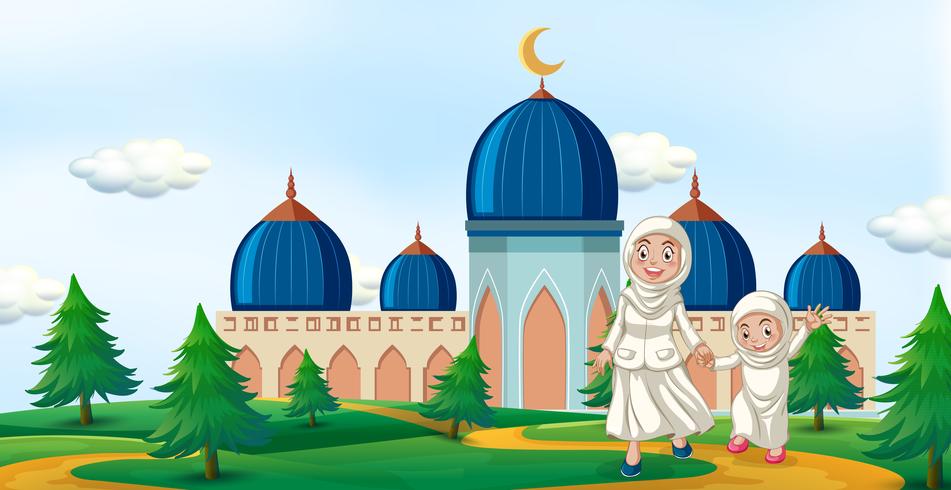 Gelukkige familie voor moskee vector