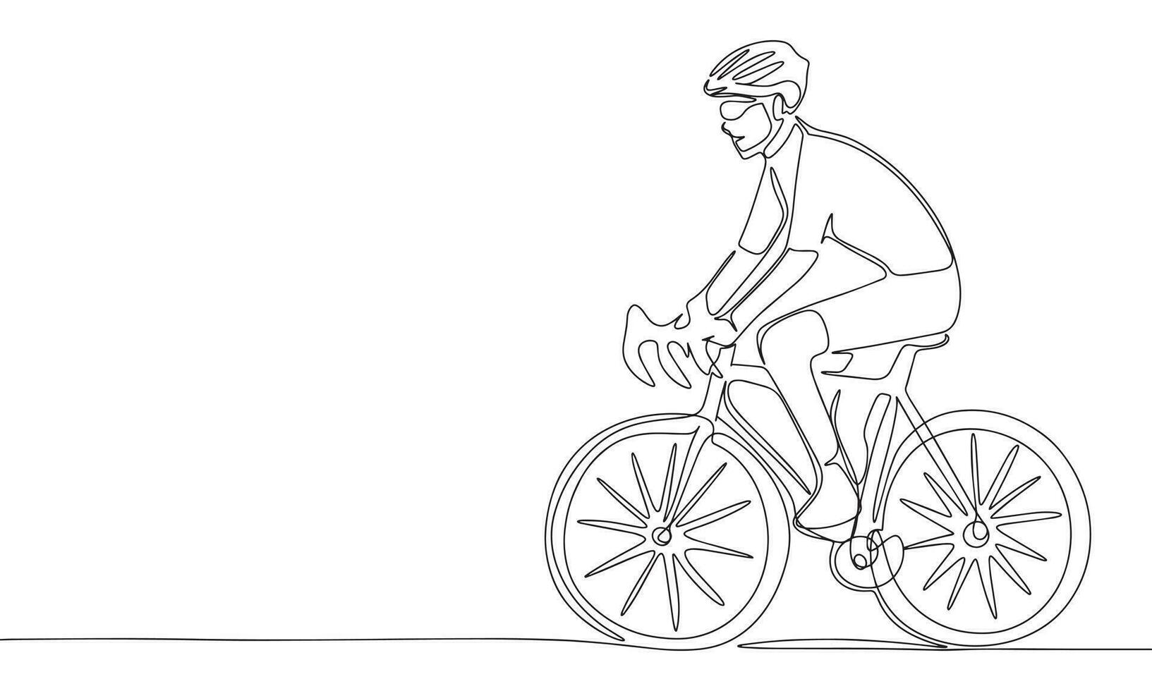 een lijn doorlopend Mens Aan fiets. lijn kunst Mens Aan fiets schets. hand- getrokken vector kunst.