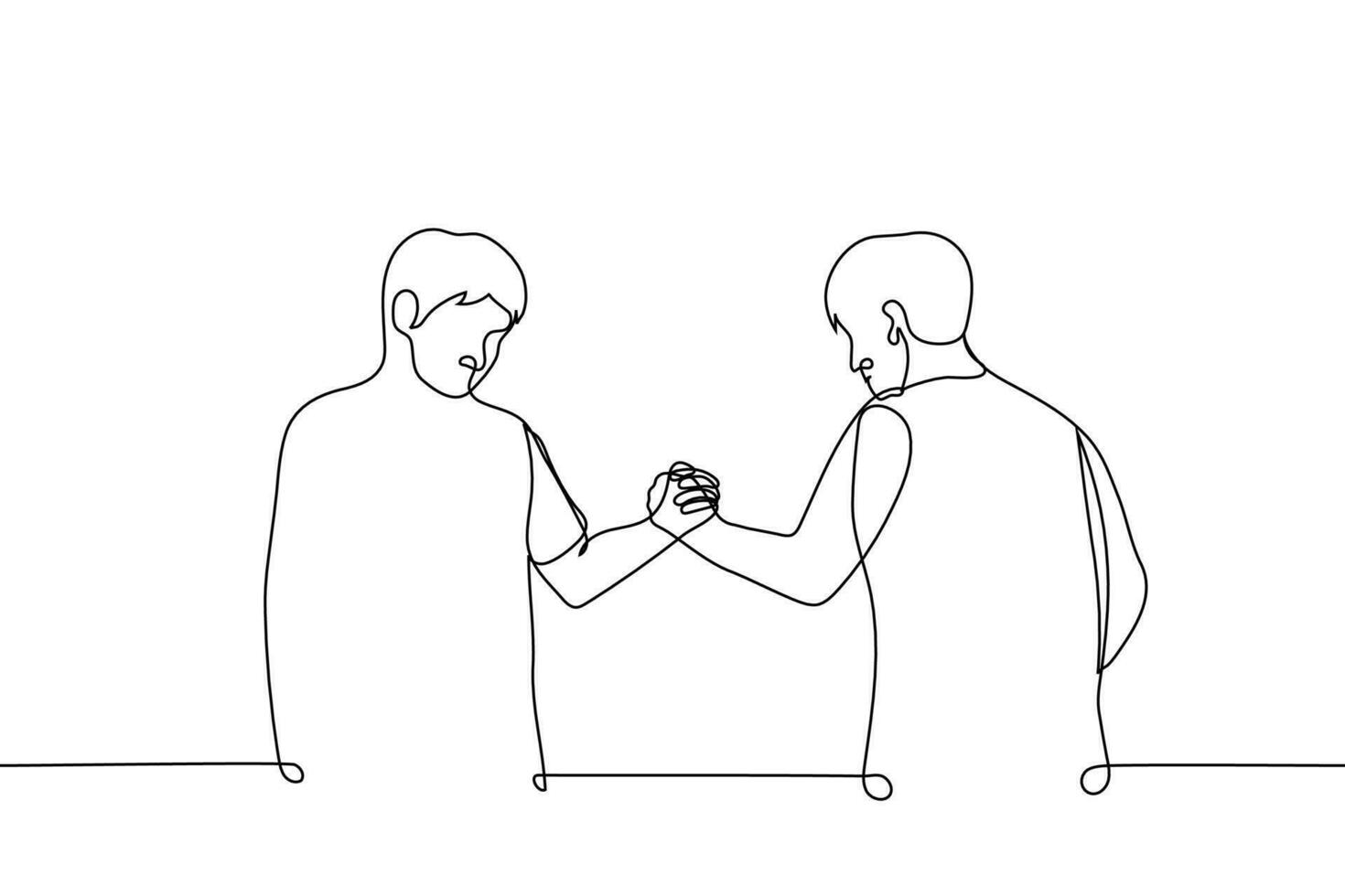 twee ritme handen, handdruk - een lijn tekening vector. concept maken een overeenkomst, vriendelijk groet vector